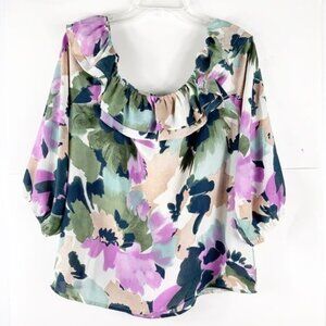 J. Crew Mercantile Ruffle Floral Off Shoulder Blouse Top Size Medium Fairy